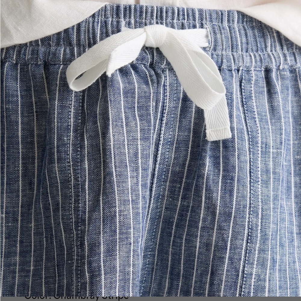 Quince Women 100% European Linen Shorts Blue Pinstripes Tie Waist - Picture 3 of 10